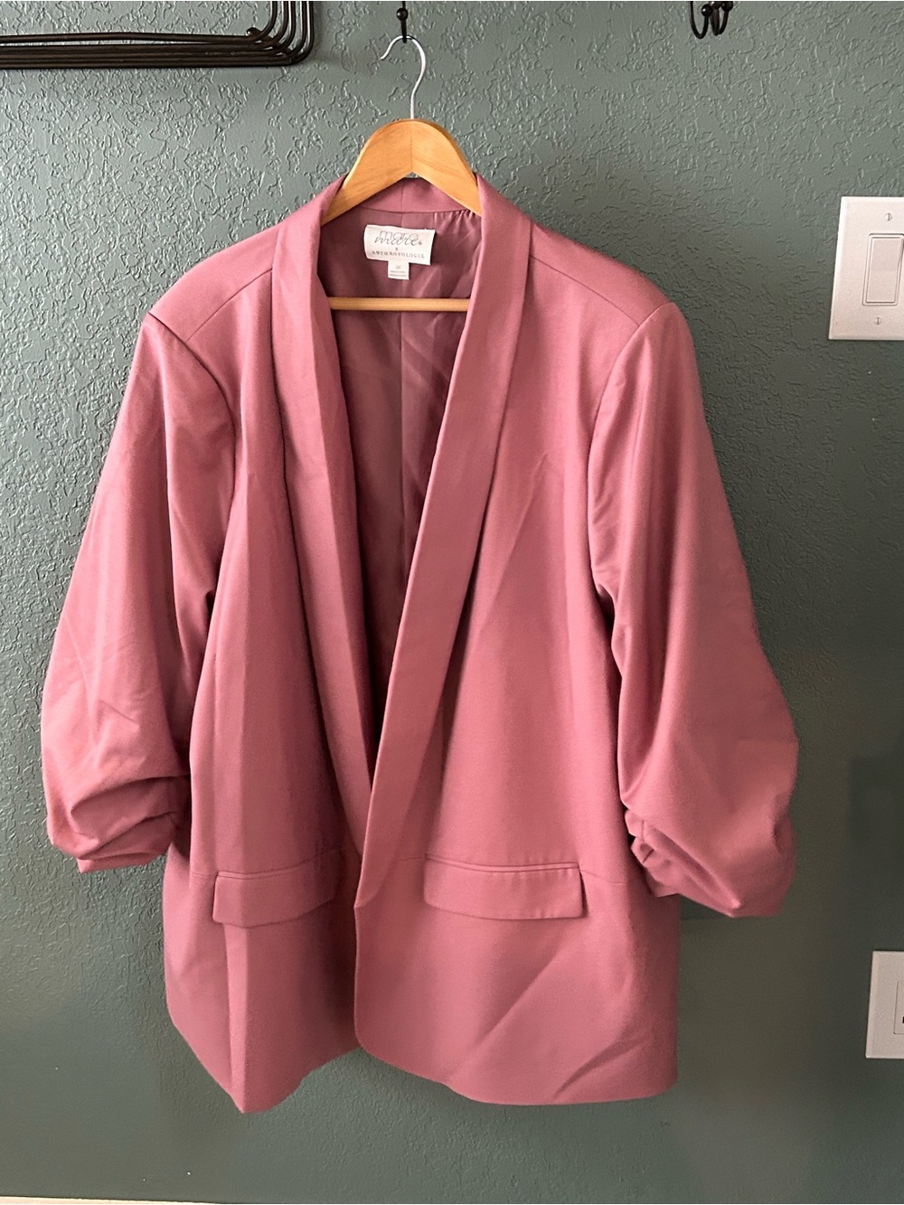 Anthropologie Rose Pink Open-Front Blazer